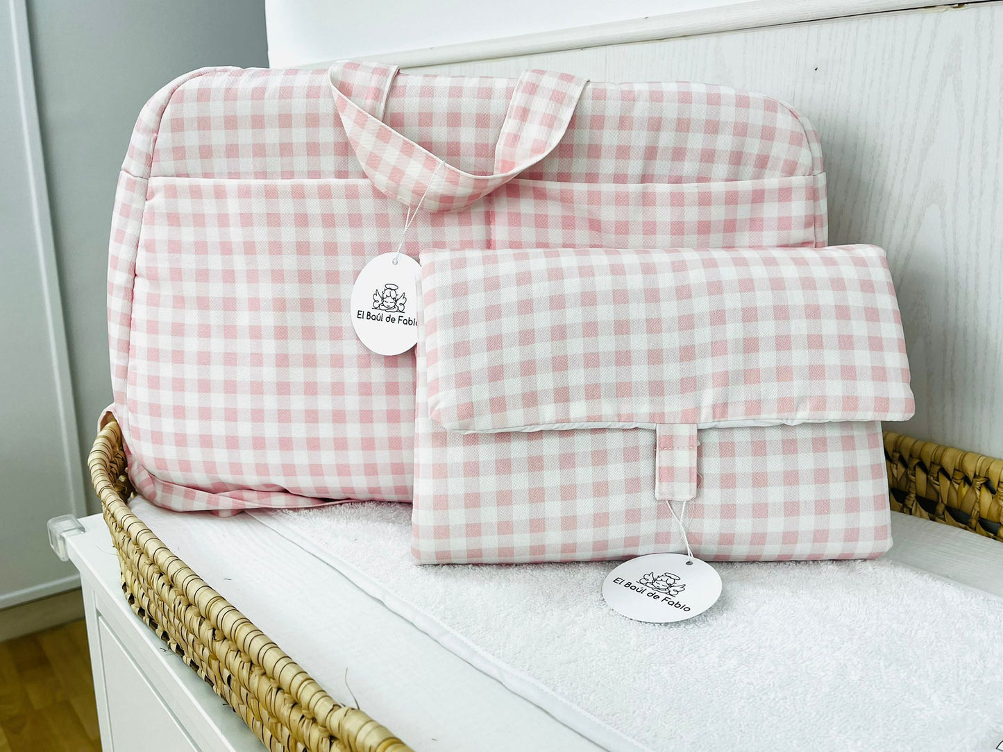 Bolsa maternal vichy rosa