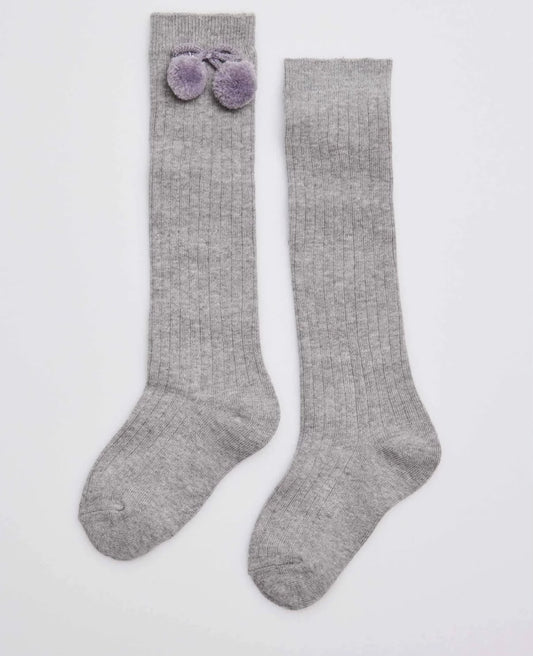 Calcetín Alto bolitas gris